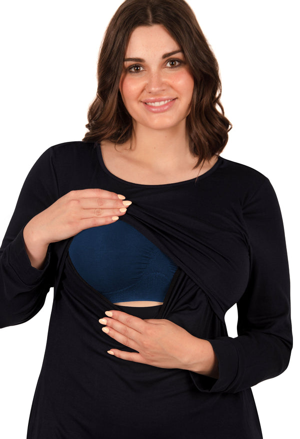 バンブー 長袖 授乳ワンピース