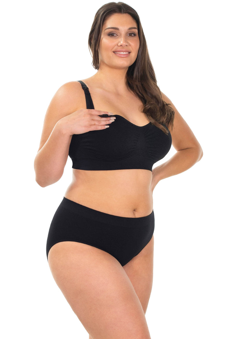 バンブー ノンワイヤー 授乳ブラ ＋ ハイカットショーツ セット - ブラック