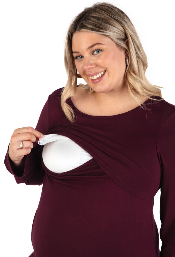 バンブー 長袖 授乳ワンピース