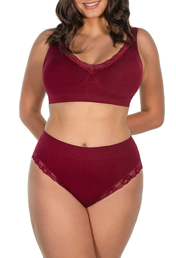 Lace Minimiser Wire Free Bra & Lace High Cut Brief Set